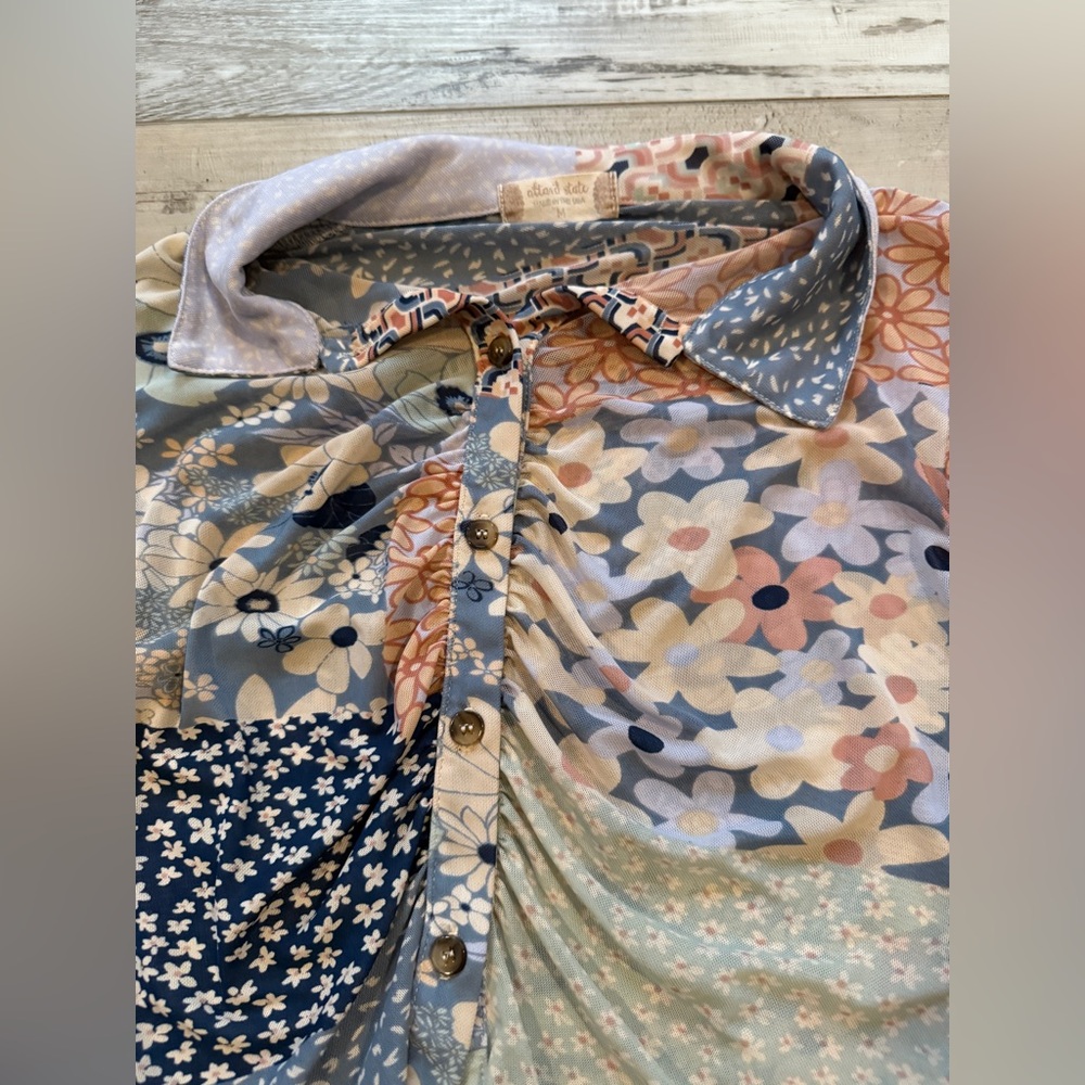 Multi patterned mesh button up